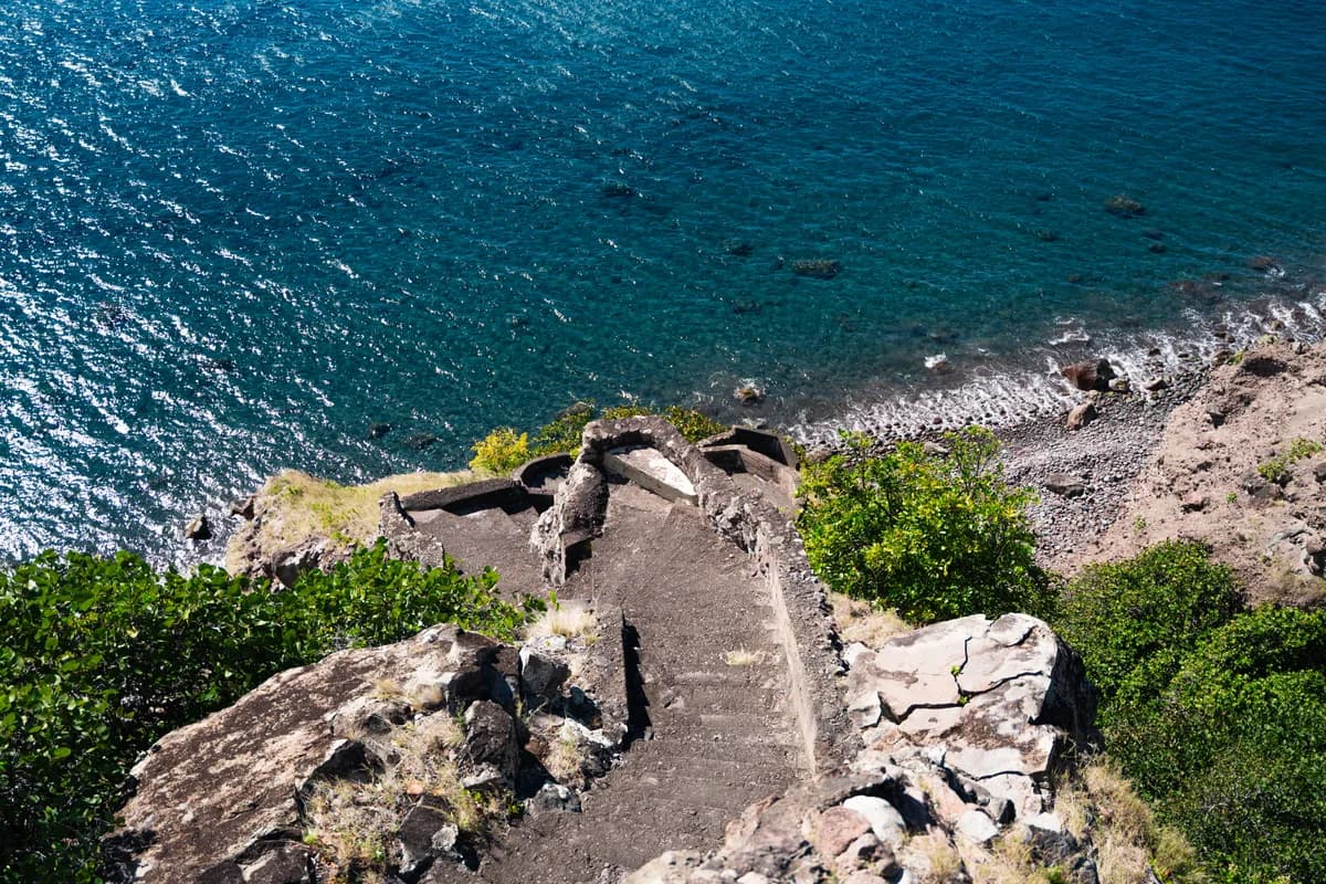 The historic stone ladder carved into Saba's cliffs at Ladder Bay